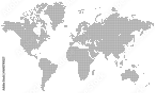 A dotted world map is a unique design element for commercial projects. The dot map silhouette provides a distinctive and professional global perspective.