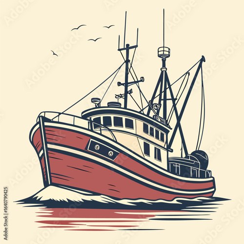 Collection of retro fishing trawler boat vector illustrations for logo & branding