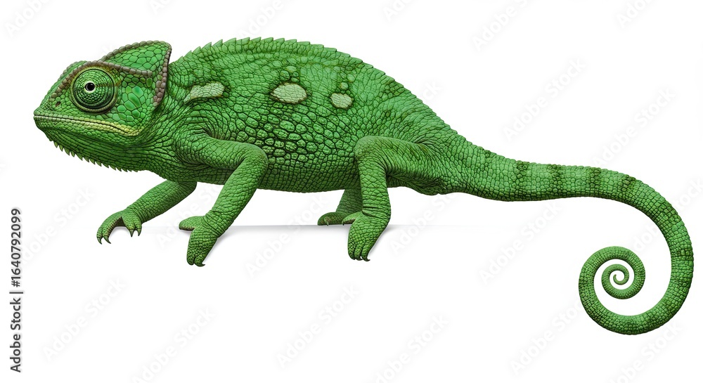 Fototapeta premium Unique Chameleon with Tightly Curled Tail on a White Backdrop