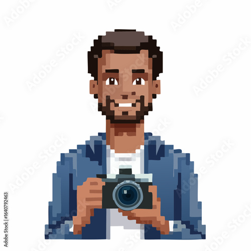 8bit Wedding Photographer Pixel Art - Couple with Professional Camera Gear