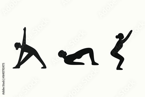Pilates and yoga silhouettes floor sequence bridge and squat
