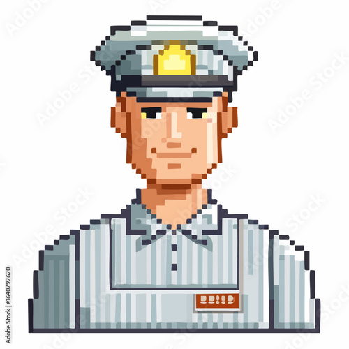 Pixel Art Prison Guard Patrol Scene - Retro Security Checkpoint