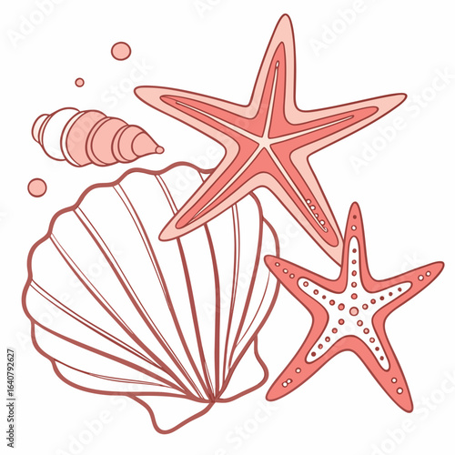 Marine Life Illustration with Starfish and Shells