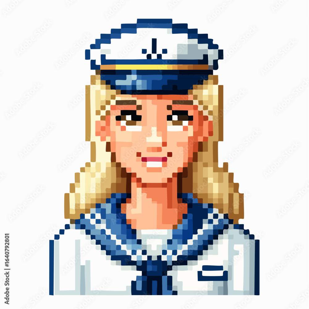 Fototapeta premium Pixel Art Cute Sailor Girl with Anchor - 8bit Retro Game Character