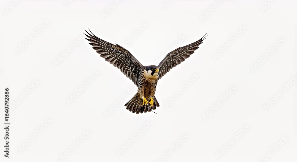 Fototapeta premium Dynamic Falcon with Extended Claws in Mid-air Dive on White Backdrop