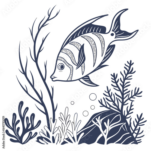 Stylized Underwater Ocean Scene with Tropical Fish