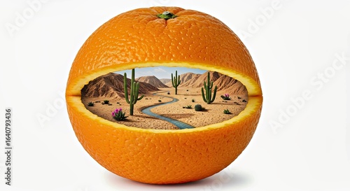 Surreal Fruit Merged with a Landscape on White Background