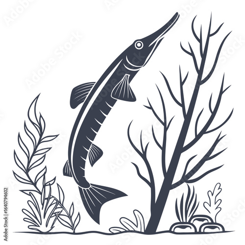 Long-nosed Fish Swimming in Underwater Garden