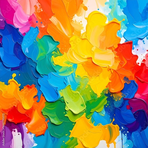 Abstract Background of Thick Vibrant Rainbow Paint Strokes and Splashes