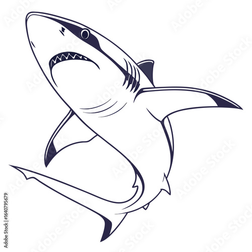 Shark illustration Powerful marine predator leaping from the ocean depths