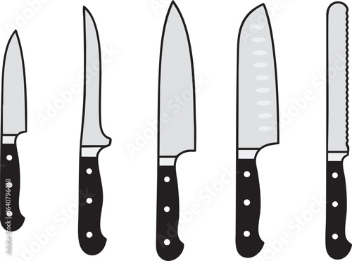 Chef knife collection with santoku bread slicer and carving blades