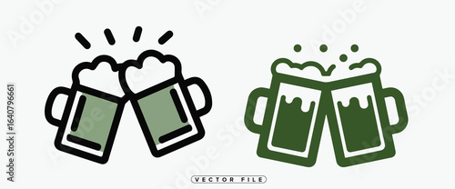 Two beer mugs clinking together in a toast illustration