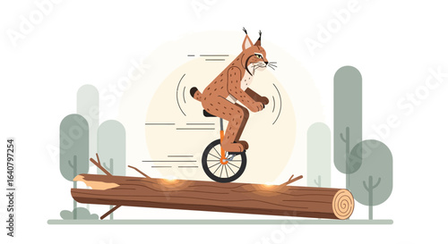 Lynx Mastering Unicycle Skills And Displaying Balance Prowess In Natural Surroundings
