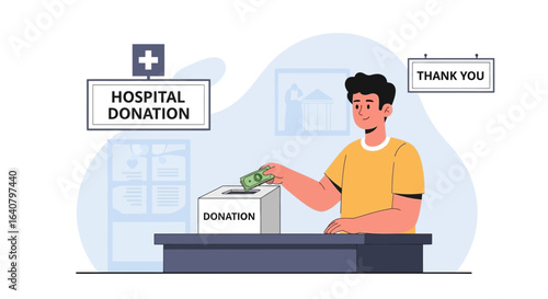 Illustrative depiction of charitable hospital donation activity showcasing human kindness and support for healthcare services