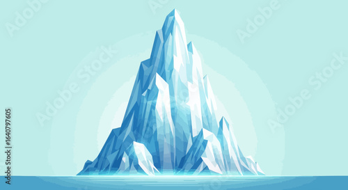 Illustrative Iceberg Floating In A Cold Sea Under Pale Blue Sky Scene
