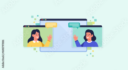 Illustrative representation of a virtual meeting or online communication platform for teamwork
