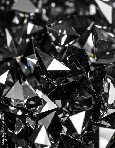 Close-up of many dark, geometric crystals