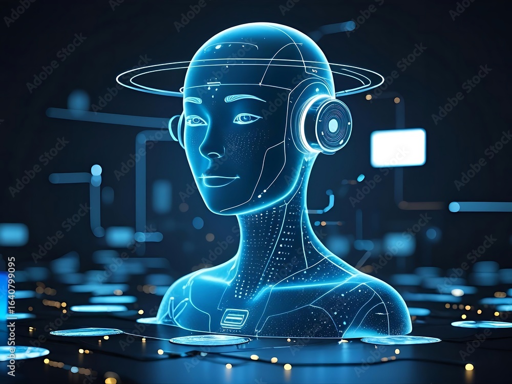 Obraz premium AI Virtual Assistant Holographic Interface