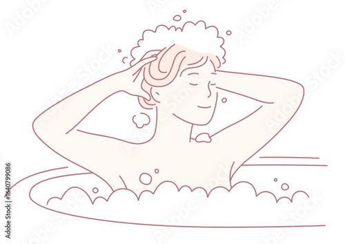 A peaceful illustration of an individual delighting in a bubbly bath, perfectly embodying relaxation and selfcare