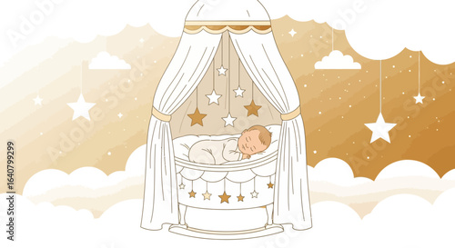 Infant's Slumber Serenity In Starry Canopy Dreamscape Illustration