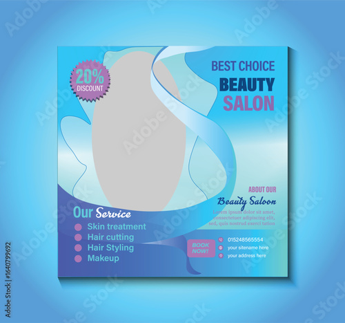 Elegant and modern social media post template for beauty salons. Perfect for promoting services, offers, and events with a stylish design, this template is fully editable for Instagram and Facebook.