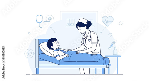 Nurse Provides Care For A Child Patient During Medical Checkup In Hospital