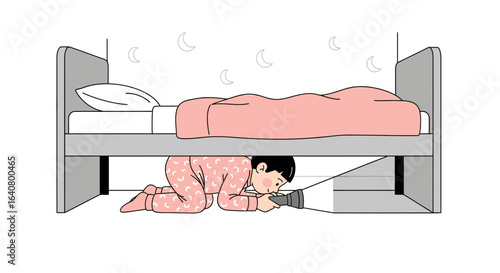 Intrepid Explorer Awaits Under Bedtime Inquisitive Childhood Searching Cartoon