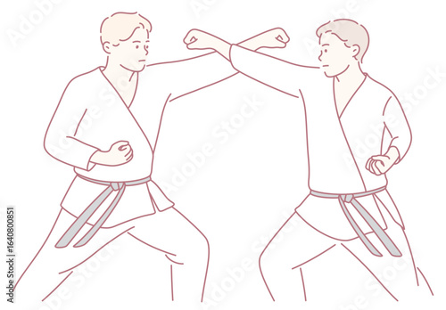 Two skilled martial artists spar, showcasing their precise techniques and mastery of combat and athleticism
