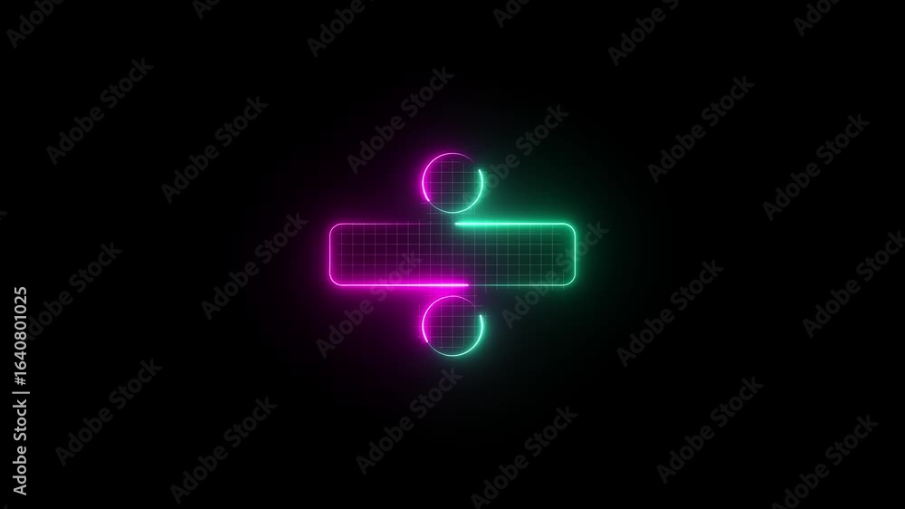 Neon glowing division symbol displayed on dark background, representing digital math icon, modern interface sign Neon glowing division symbol displayed on dark background, representing digital math icon, modern interface sign