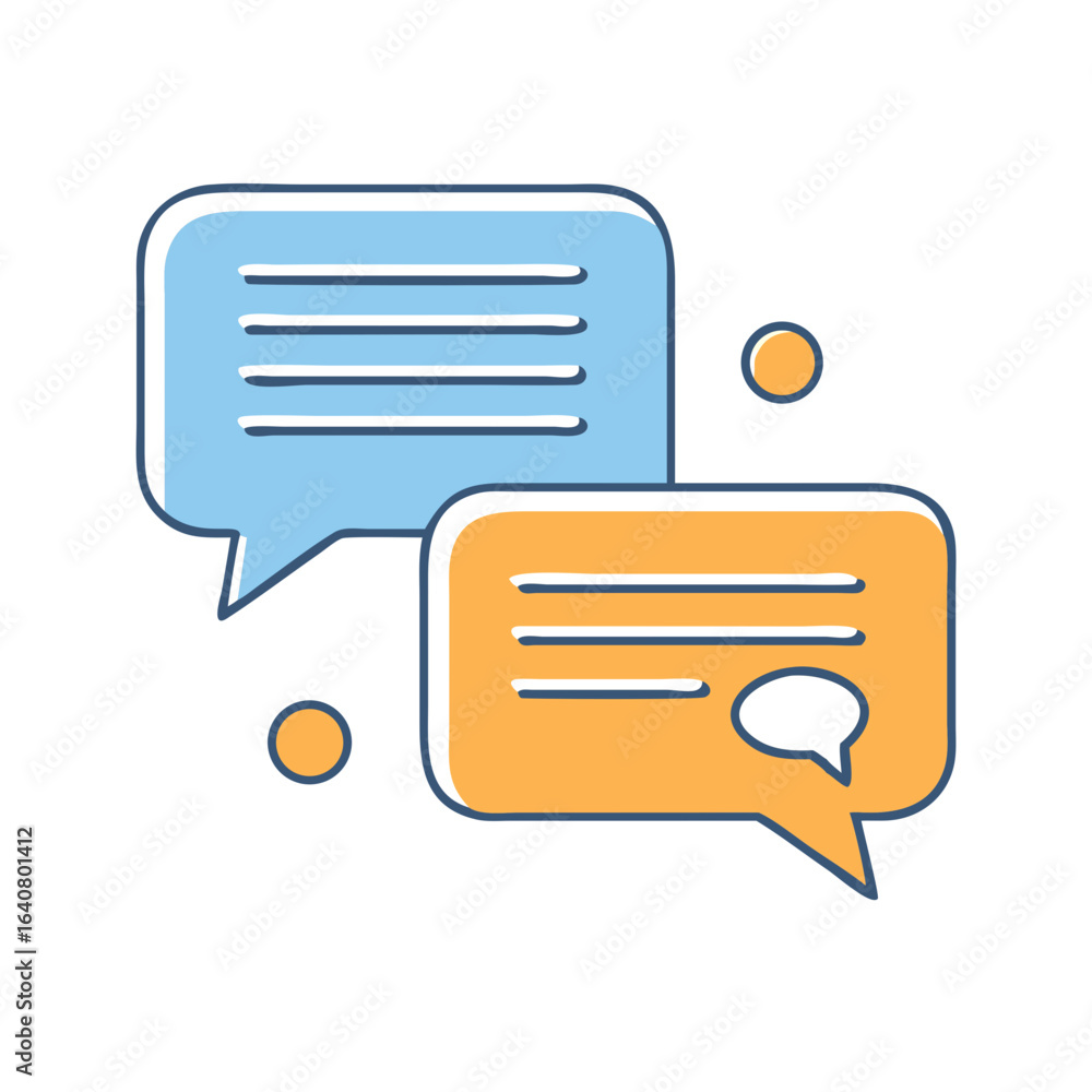 Blue and Orange Speech Bubbles Conversation Icon with Lines and Dots Blue and Orange Speech Bubbles Conversation Icon with Lines and Dots