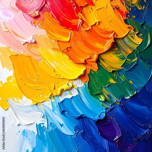 Textured Rainbow Background with Thick Vibrant Paint Strokes on Canvas