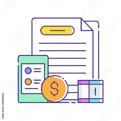 Conceptual illustration representing payment documentation, money management, and financial tracking process