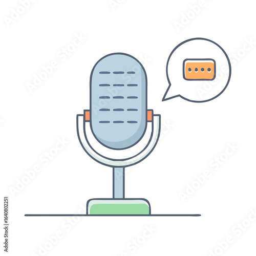 Cartoon Microphone with Speech Bubble Suggesting Audio Input or Recording Process