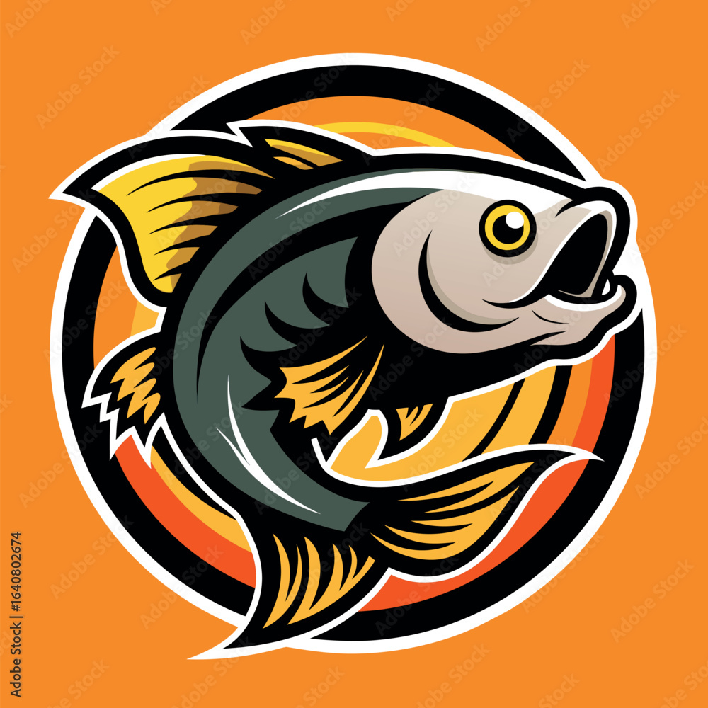 Naklejka premium Dynamic fish illustration featuring vibrant colors and bold design elements ideal for fishing enthusiasts or related activities