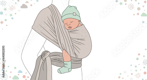 Peaceful Slumber Baby In Sling Illustration Modern Parenting Lifestyle