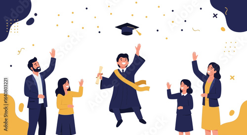 Joyful Graduation Celebration Moment With Family Cheering The Achieving Student