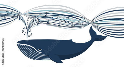 Melodic Humpback: A Whale's Serenade in Abstract Lines And Musical Notes