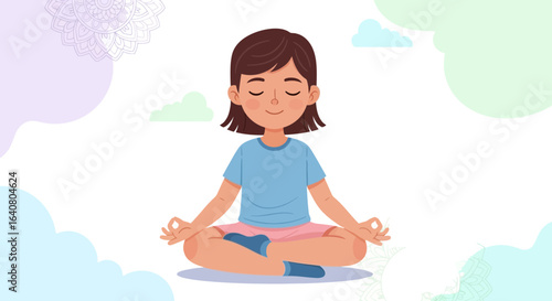 Mindful Child Practicing Yoga Cartoon Vector For Relaxation And Meditation