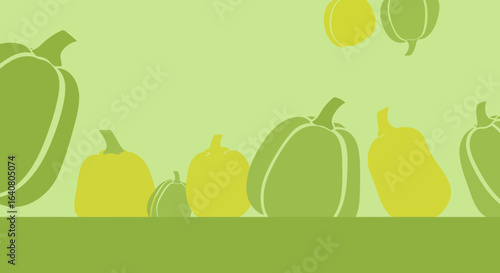 Minimalist vegetable garden illustration featuring bell peppers and squash design