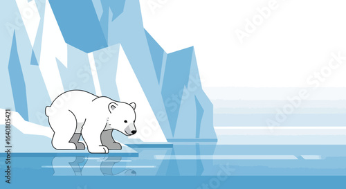 Polar Bear Observing The Melting Icebergs In The Arctic Region On Winter