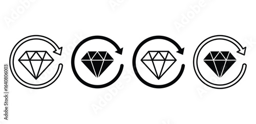 Black and White Diamond Icon with Circular Arrows Customer Lifetime Value Vector Design Illustration