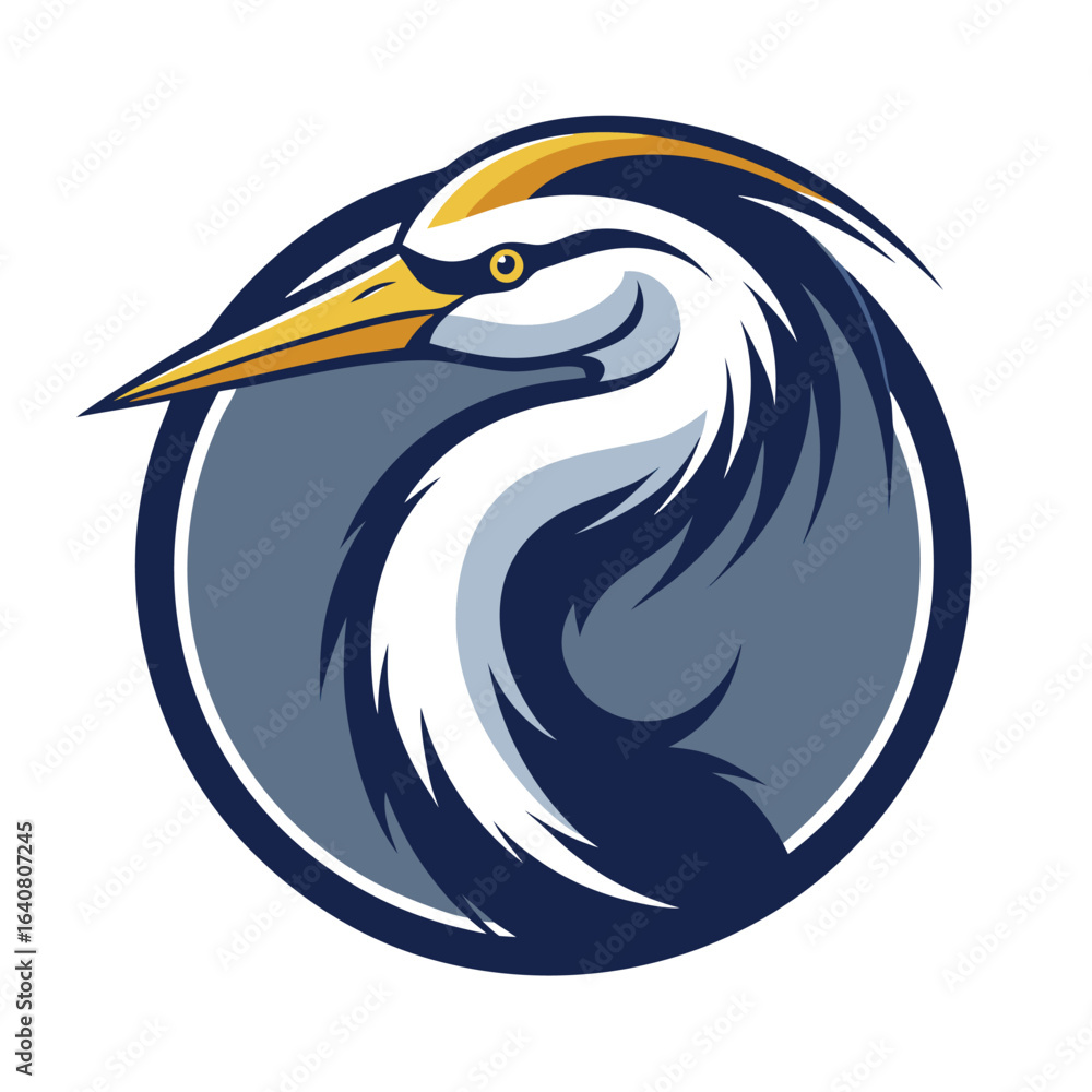 Obraz premium Colorful heron illustration featuring bold lines and circular design inspired by nature and wildlife