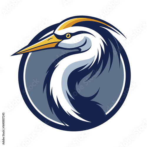 Colorful heron illustration featuring bold lines and circular design inspired by nature and wildlife