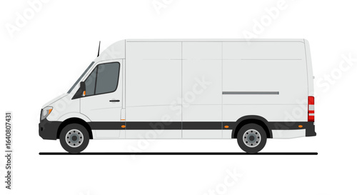 White delivery van side view on clean background for transport projects