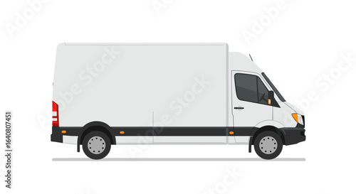 White commercial delivery van side view on white background