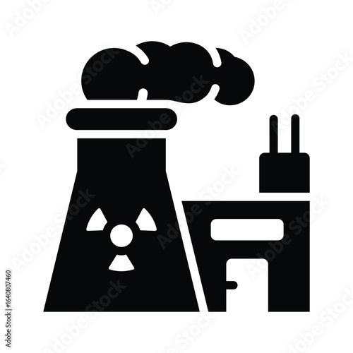 A glyph style icon of nuclear plant, easy to edit design