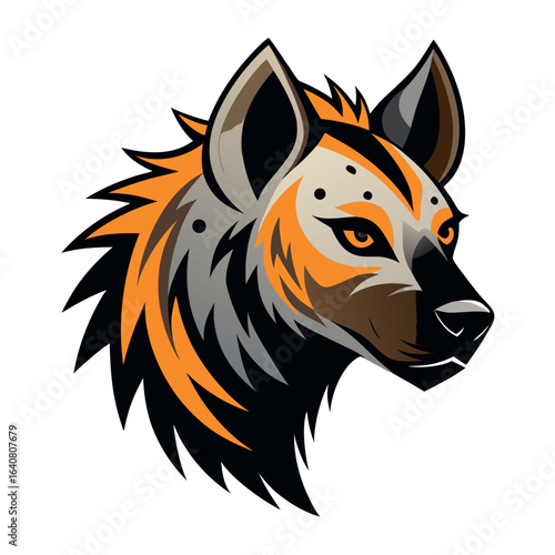Hyena head illustration featuring vibrant colors and intricate details, showcasing its fierce expression and unique features