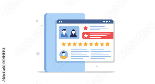Flat design user profiles with star ratings and reviews on minimalistic interface