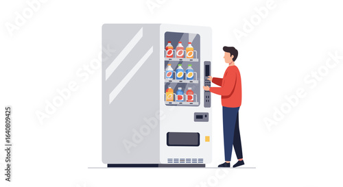 Man using a vending machine to buy drinks in flat design