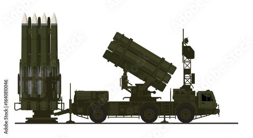 Military defense systems illustration: anti-aircraft missile launchers in profile